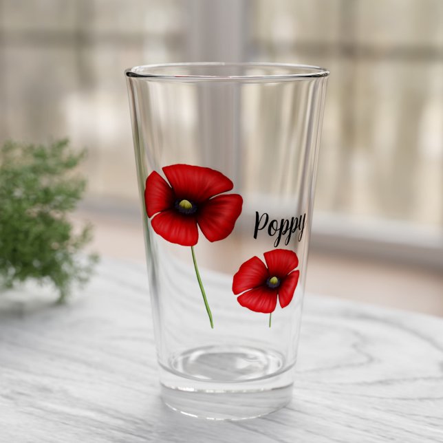 Red Poppy Flowers Custom Name Glass (Pretty poppy glass with space for your name. Makes a lovely gift!)