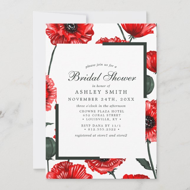 Red Poppy Flowers Floral Bridal Shower Invitation (Front)