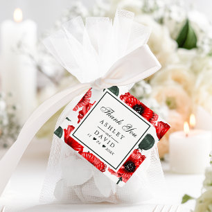 Red Poppy Flowers Floral Wedding Thank You Favour Tags
