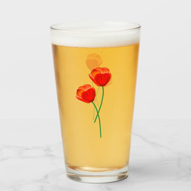 Red Poppy Flowers Glass (Front Filled)