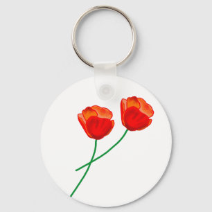 Red Poppy Flowers Heart Key Ring