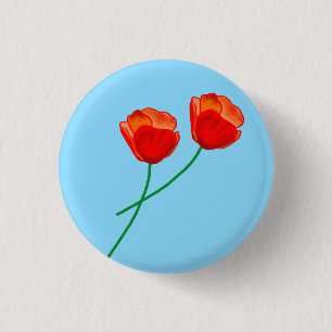 Red Poppy Flowers Heart Sky Blue 3 Cm Round Badge