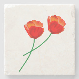 Red Poppy Flowers Heart Stone Coaster