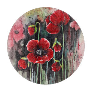 Red Poppy Flowers In Watercolor  Cutting Board