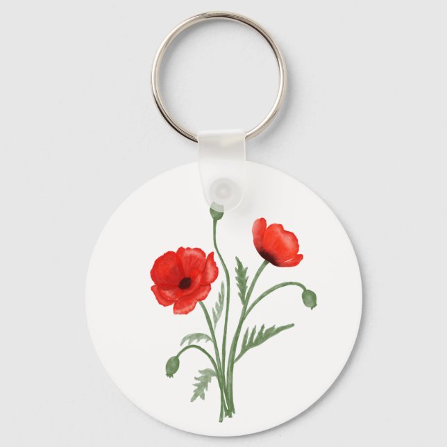 Red Poppy Flowers Key Ring (Front)