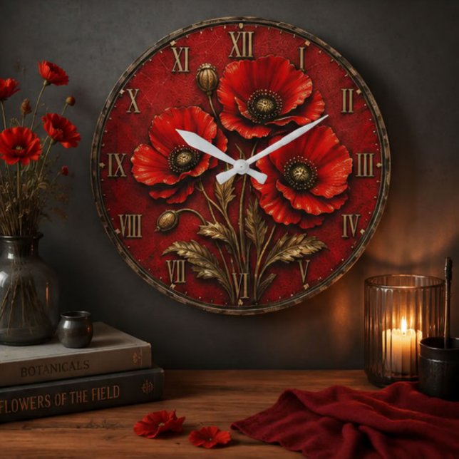 Red Poppy Flowers Large Clock (Creator Uploaded)