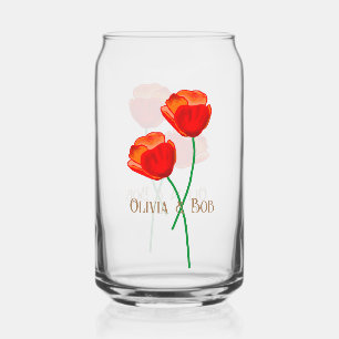 Red Poppy Flowers Lovers Personalised Can Glass
