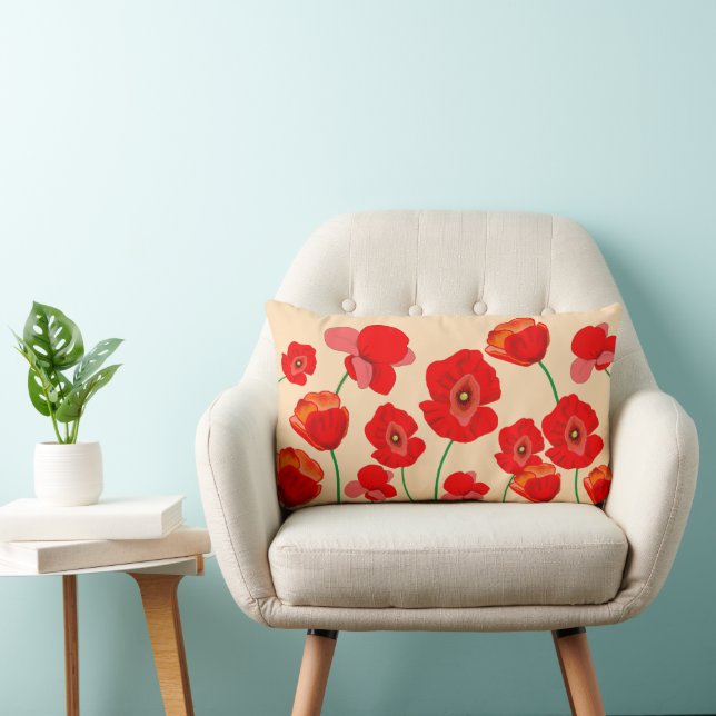 Red Poppy Flowers Lumbar Cushion (Chair)