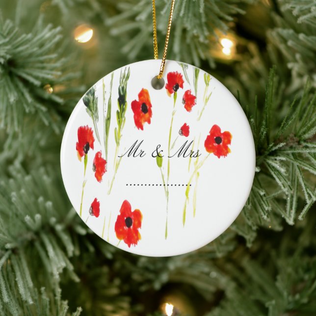 Red Poppy Flowers Mr & Mrs Ceramic Tree Decoration (Tree)