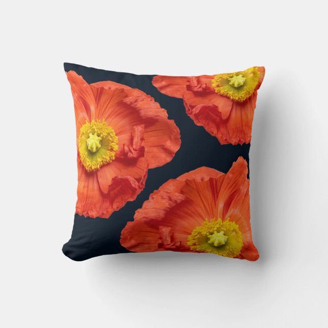 Red Poppy Flowers on Black. Cushion (Front)