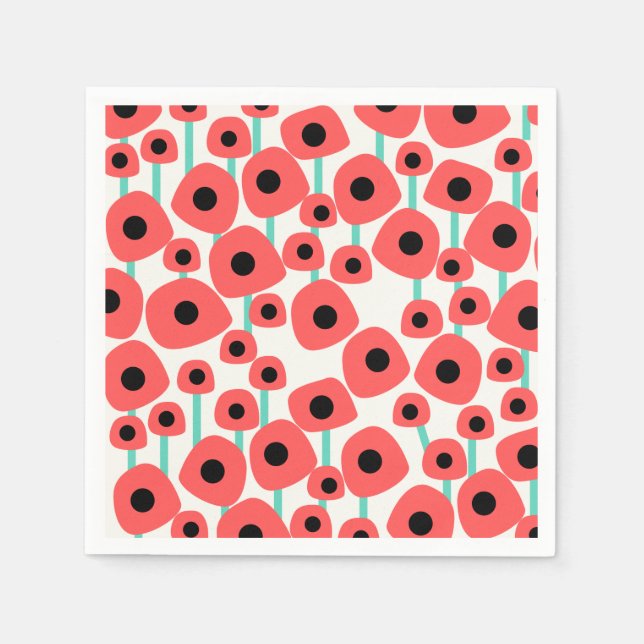 Red Poppy Flowers Paper Napkins (Front)