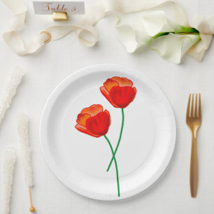 Red Poppy Flowers Paper Plate