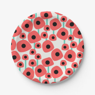 Red Poppy Flowers Paper Plates