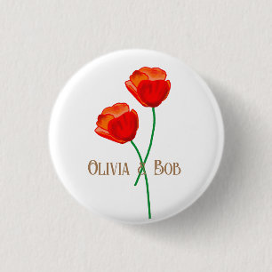 Red Poppy Flowers Personalised 3 Cm Round Badge