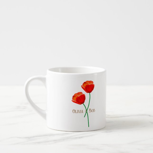 Red Poppy Flowers Personalised Espresso Cup (Left)