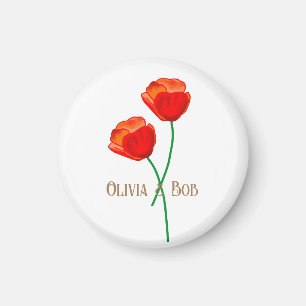 Red Poppy Flowers Personalised Magnet
