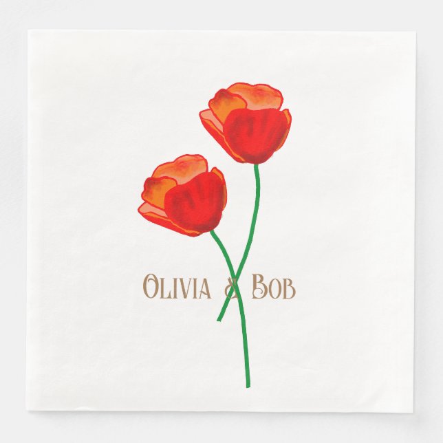 Red Poppy Flowers Personalised Napkin (Front)