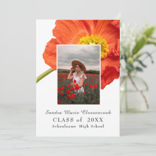 Red Poppy Flowers Photo Frame Modern Graduation  A Announcement