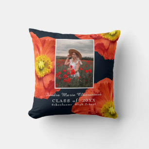 Red Poppy Flowers Photo Frame Modern Graduation  Cushion