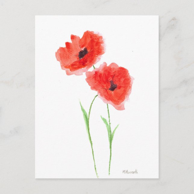 Red poppy flowers poppies watercolor rustic nature postcard (Front)