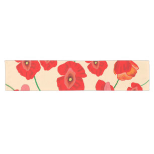 Red Poppy Flowers Short Table Runner