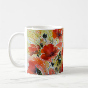 Red poppy flowers, soft watercolor. coffee mug
