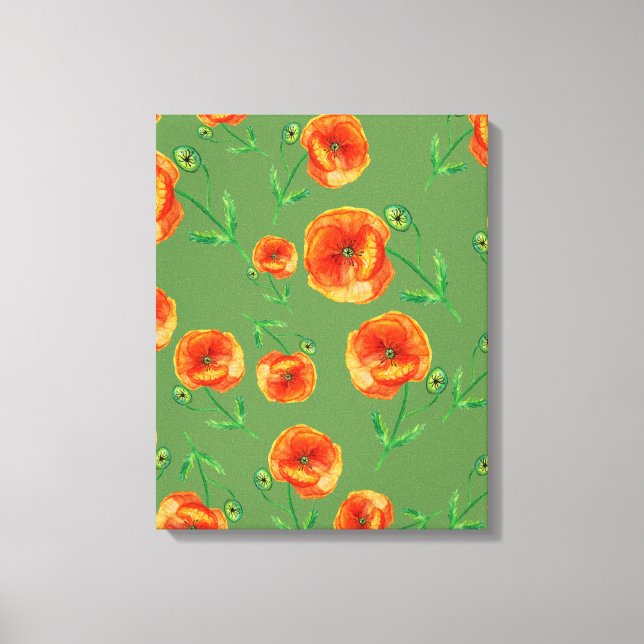 Red Poppy Flowers Stretched Canvas Print (Front)