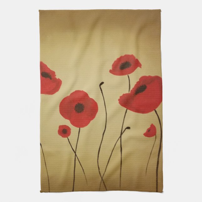 Red Poppy Flowers Tea Towel (Vertical)