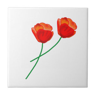 Red Poppy Flowers Tile