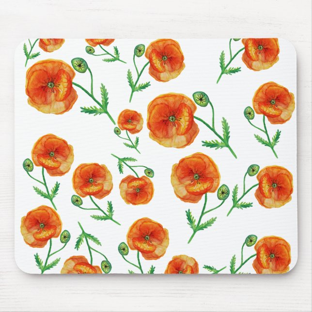 Red Poppy Flowers Watercolor Mousepad (Front)