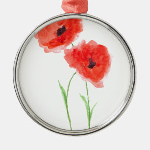 Red poppy flowers Watercolor Nature Metal Tree Decoration