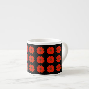 Red poppy flowers with black matt background espresso cup