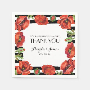 Red Poppy Flowers with Black Stripes Wedding Napkin
