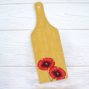 Red Poppy  Flowers Yellow Paddle Cutting Board