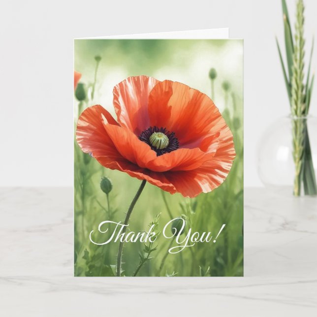 Red Poppy Folded Greeting Card (Front)