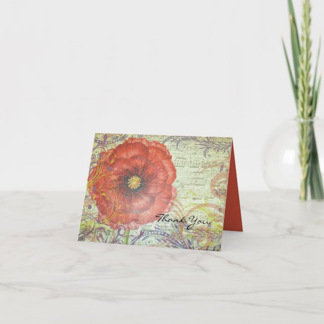 RED POPPY Folded Thank You Card (Front)