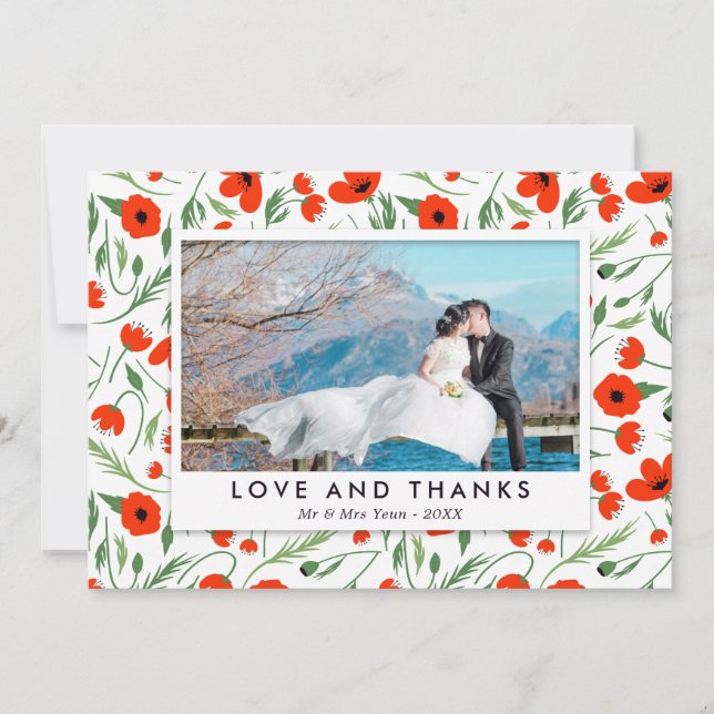 Red Poppy Frame - Wedding Photo Thank You (Front)