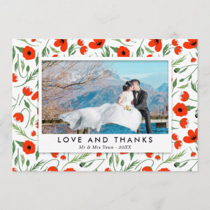 Red Poppy Frame - Wedding Photo Thank You Card