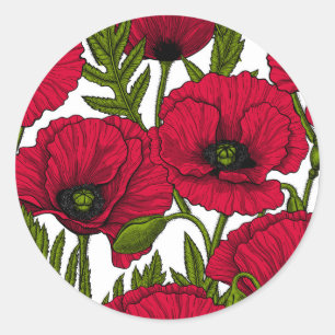 Red Poppy garden 2 Classic Round Sticker