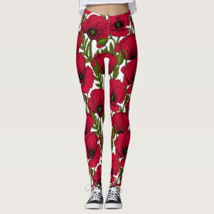 Red Poppy garden 2 Leggings