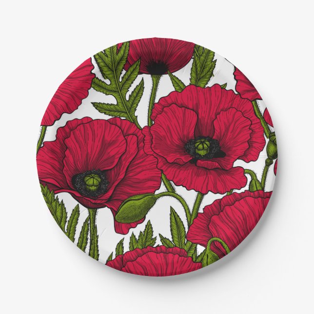 Red Poppy garden 2 Paper Plate (Front)