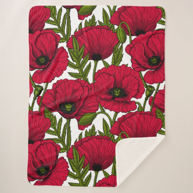 Red Poppy garden 2 Sherpa Blanket (Front)