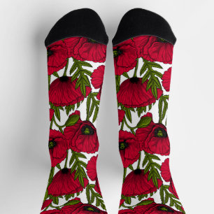 Red Poppy garden 2 Socks