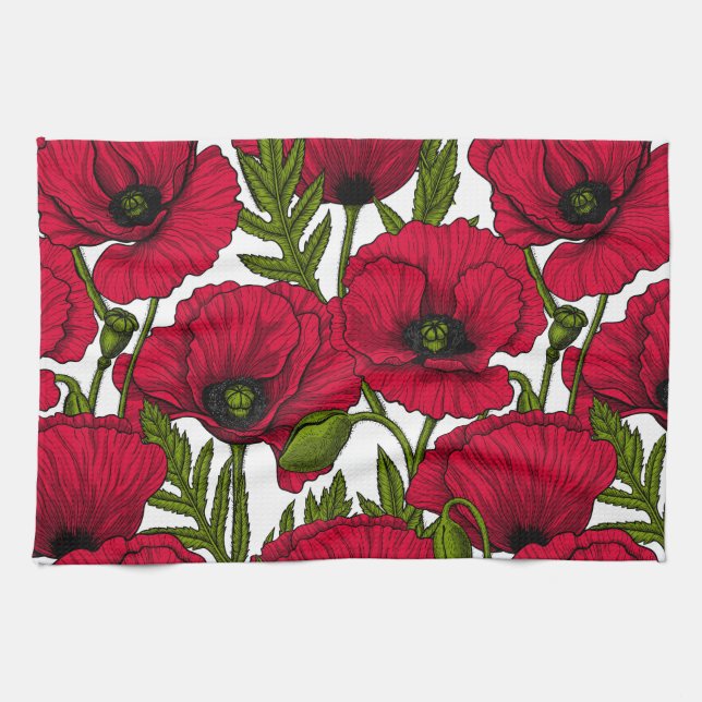 Red Poppy garden 2 Tea Towel (Horizontal)