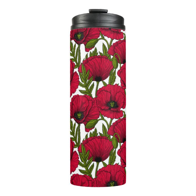 Red Poppy garden 2 Thermal Tumbler (Front)