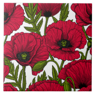 Red Poppy garden 2 Tile
