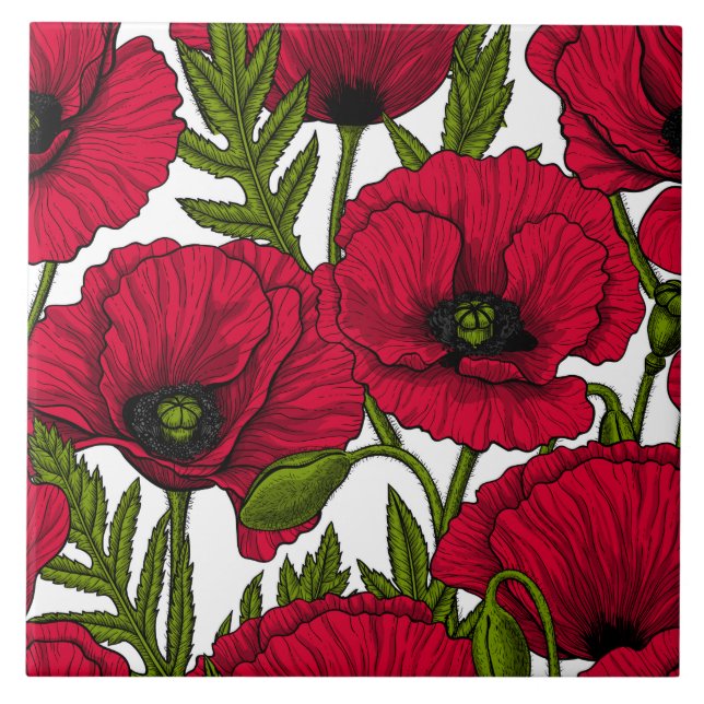 Red Poppy garden 2 Tile (Front)
