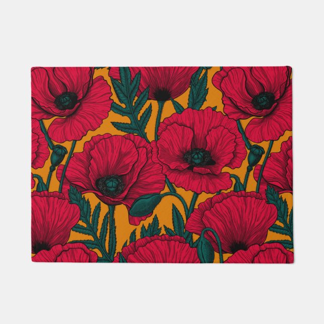Red poppy garden doormat (Front)