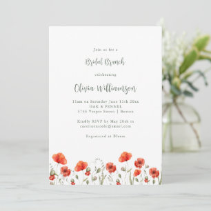 Red Poppy Garden Floral Bridal Brunch Party Invitation