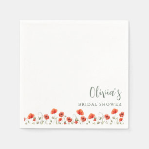 Red Poppy Garden Floral Bridal Brunch Party Napkin
